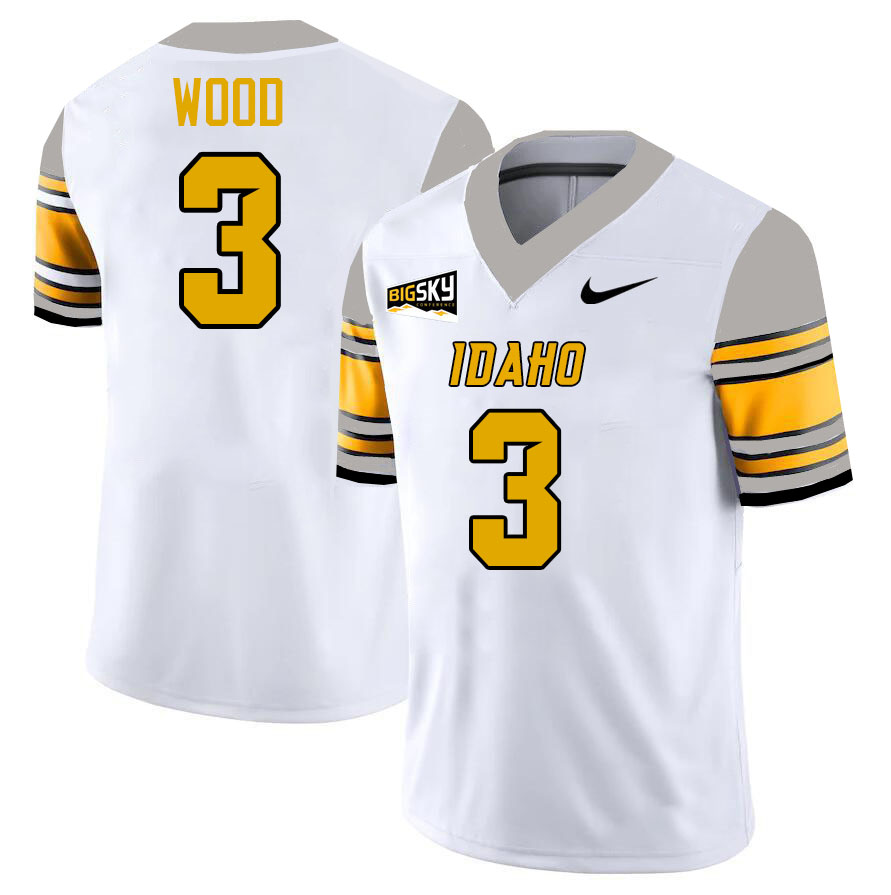 Idaho Vandals #3 Joshua Wood College Football Jerseys,Uniforms Stitched-White